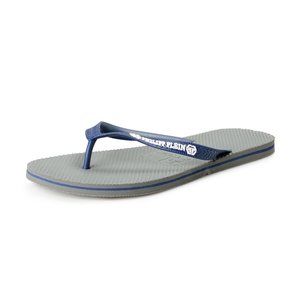 Philipp Plein Men's Gray/Navy Blue Rubber Logo Print Flip Flops Shoes